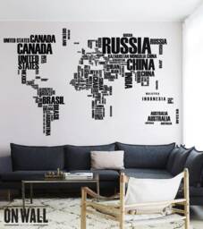 Large World Map Wall Decal With All Country Names - Globe Vinyl Art Mural Wall Art Sticker For Playroom, Nursery, Kids Room Wm008 - thumbnail 1
