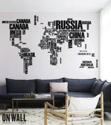 Large World Map Wall Decal With All Country Names - Globe Vinyl Art Mural Wall Art Sticker For Playroom, Nursery, Kids Room Wm008 - thumbnail 4