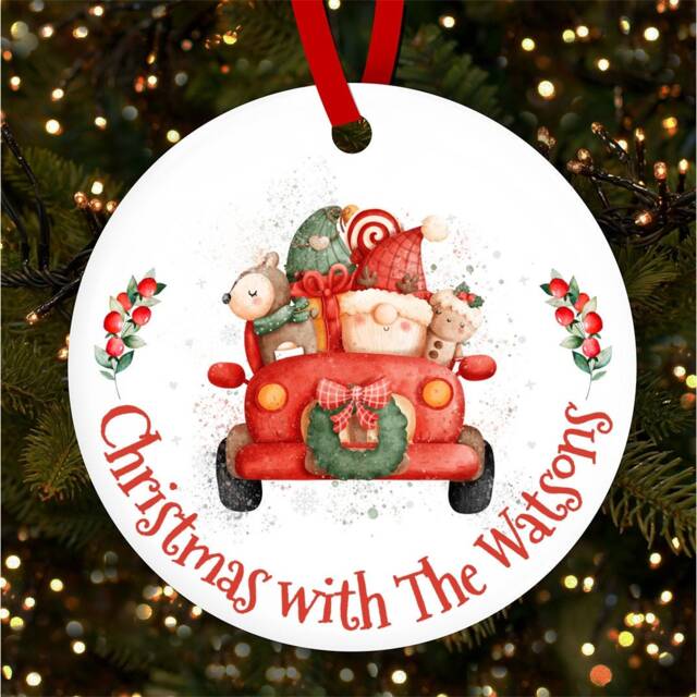 Watercolour Red Car Festive Personalised Christmas Tree Ornament Decoration