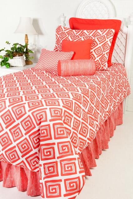 Twin Comforter 6 Piece Set, Maze Coral, Reversible To Cosmo Chevron Scribble Bedskirt, 2 Shams, Pillows - image 1