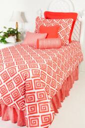Twin Comforter 6 Piece Set, Maze Coral, Reversible To Cosmo Chevron Scribble Bedskirt, 2 Shams, Pillows