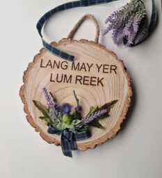 Scottish Sign, Lang May Yer Lum Reek, Hand-Burned Gaelic Saying, With Thistle Decorations - thumbnail 1