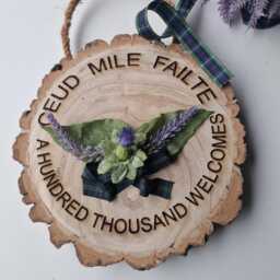 Scottish Sign, Lang May Yer Lum Reek, Hand-Burned Gaelic Saying, With Thistle Decorations - thumbnail 2