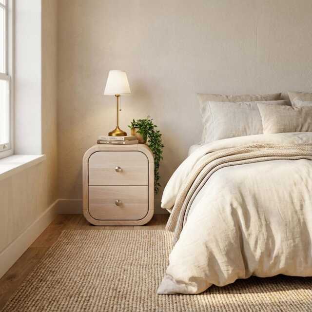 Bedside Table With Two Drawers in Whitened Oak, Wood Bedroom Storage Wit Soft Closing Drawers, Nightstand, Side Handmade Furniture - image 1