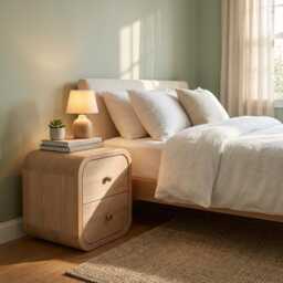 Bedside Table With Two Drawers in Whitened Oak, Wood Bedroom Storage Wit Soft Closing Drawers, Nightstand, Side Handmade Furniture - thumbnail 3