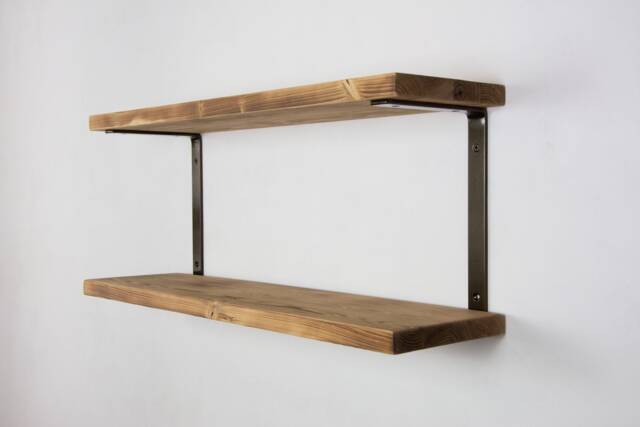 Heavy Duty Shelving - Oil Rubbed Bronze Color Double Shelf Brackets With Shelves Industrial Bathroom - image 1