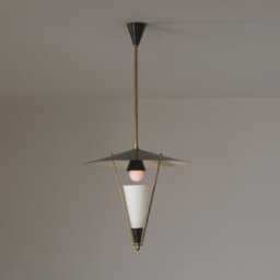 1950's Mid-Century Italian Brass, Black Enamel Pendant Lamp, Attributed To Stilnovo - Mindy Chandelier Ceiling Fixture & Linear Design - thumbnail 2