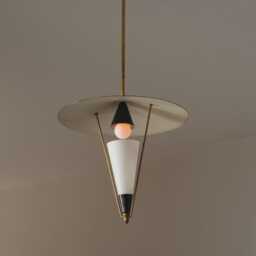1950's Mid-Century Italian Brass, Black Enamel Pendant Lamp, Attributed To Stilnovo - Mindy Chandelier Ceiling Fixture & Linear Design - thumbnail 3