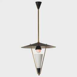 1950's Mid-Century Italian Brass, Black Enamel Pendant Lamp, Attributed To Stilnovo - Mindy Chandelier Ceiling Fixture & Linear Design - thumbnail 1