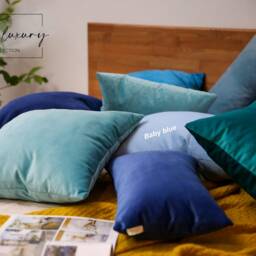 Baby Blue Velvet Pillow Cover, Light Decorative Cushion - thumbnail 3