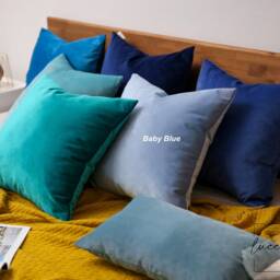 Baby Blue Velvet Pillow Cover, Light Decorative Cushion - thumbnail 2