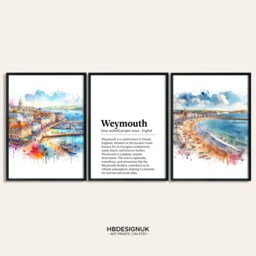 Weymouth Poster Print Set - Of 3 Posters - Watercolour Picture Painting Wall Hanging Artwork Art Travel Decor - thumbnail 1