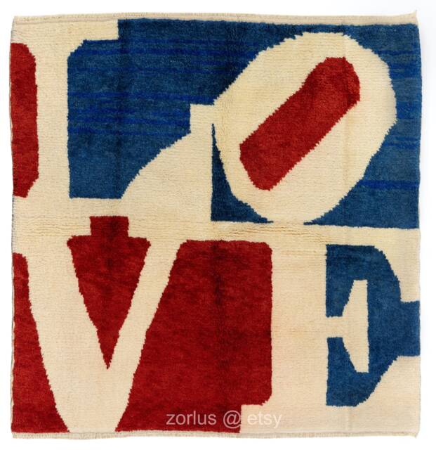 Love Rug Abstract Red & Blue Hand-Woven Wool Tulu - image 1