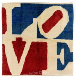 Love Rug Abstract Red & Blue Hand-Woven Wool Tulu - thumbnail 1