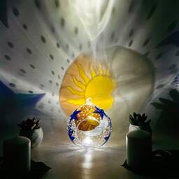 Hand Painted Sun & Moon Glass Candle Holder Celestial Decor - thumbnail 4