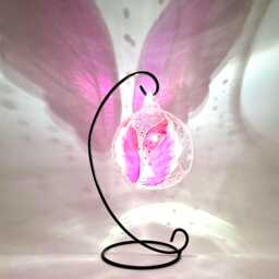 Hand Painted Pink Angel Wings Stained Glass Candle Holder Memorial Gift - thumbnail 1