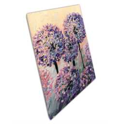 Vibrant Floral Sunset Canvas Gouache Painted Purple Flowers & Pink Sky Wall Art For Home Or Office - thumbnail 1