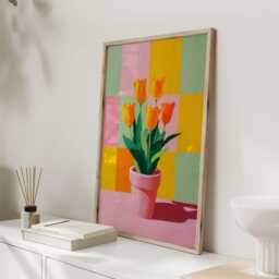 Orange Tulips Print - Colour Block Floral Wall Art Retro Pop Flower Poster For Kitchen Or Living Room - thumbnail 2