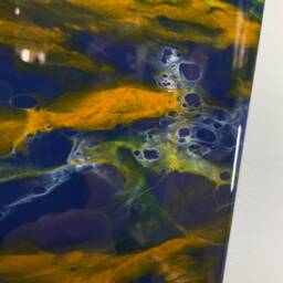 Narrow Navy Blue & Burnt Orange Abstract Resin Wall Clock, Long Modern Home Decor, Kitchen Clock - thumbnail 4