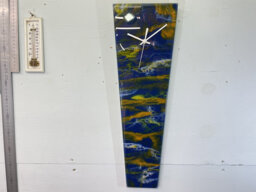 Narrow Navy Blue & Burnt Orange Abstract Resin Wall Clock, Long Modern Home Decor, Kitchen Clock