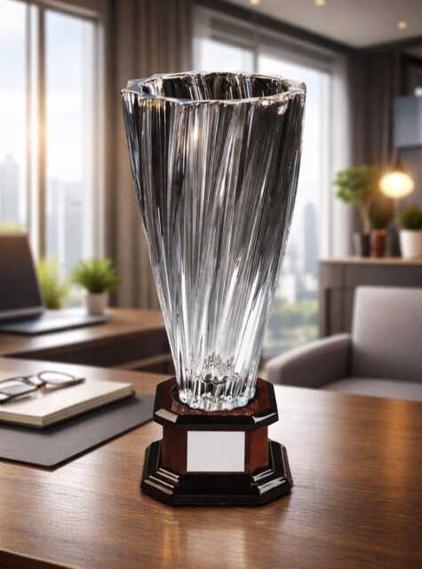 Crystal Vase Award On Wooden Base - Personalized Engraving - image 1
