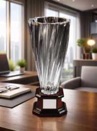 Crystal Vase Award On Wooden Base - Personalized Engraving - thumbnail 1