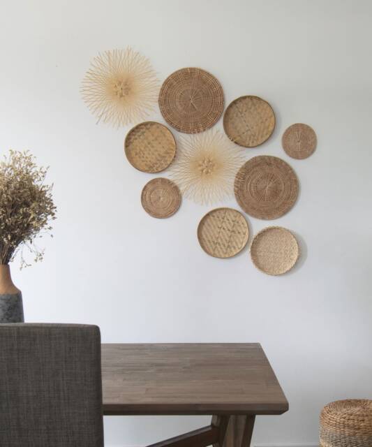 Hand Woven Bamboo Wall Art Set, Boho Wicker Decor - Set Of 10 - image 1