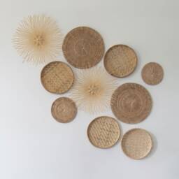 Hand Woven Bamboo Wall Art Set, Boho Wicker Decor - Set Of 10 - thumbnail 2