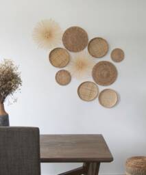 Hand Woven Bamboo Wall Art Set, Boho Wicker Decor - Set Of 10 - thumbnail 1