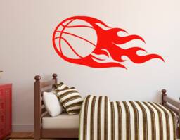 Custom Basketball Wall Decal Flaming Ball, Removable Vinyl Sticker 2268 - thumbnail 1