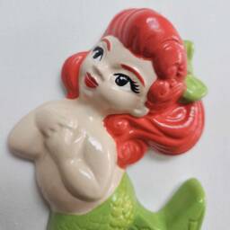 Kitsch Mermaid & Starfish Wall Plaque Set - Little Mermaid, Ariel, Vintage Style Chalkware, Mid-Century, 50S, Bathroom Decor - thumbnail 3