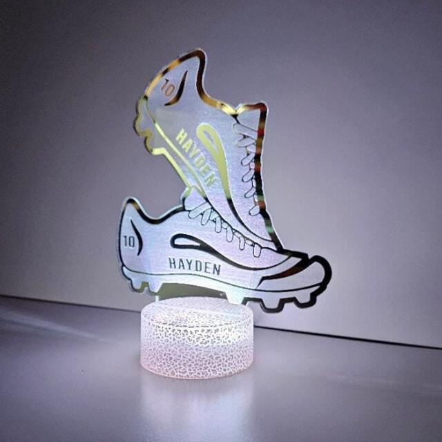 Personalised Football Boot Mirror Led Night Light Desk Lamp Sign Gift Bedroom Decor - image 1