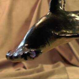 Great Hammerhead - Interpreted As Treasure Ceiling Sculpture - Swarovski Crystal Eyes Acrylic Paint On Clay Copper For Sale By Cahn - thumbnail 4