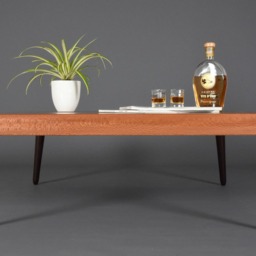 Mid-Century Square Coffee Table in Leather & Wood - thumbnail 4