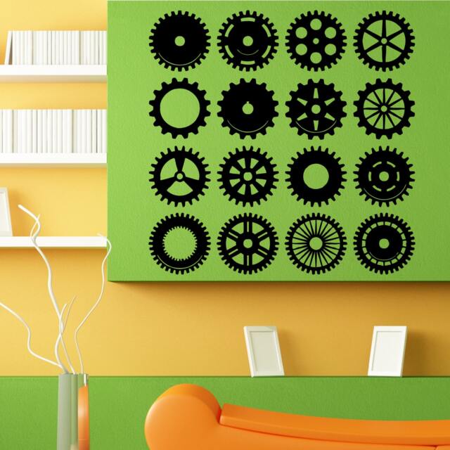Motor Mechanical Machine Gear Gears Design Wall Sticker Vinyl Decal Home House Apartment Art Decor Free Shipping L125 - image 1