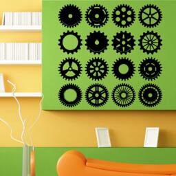 Motor Mechanical Machine Gear Gears Design Wall Sticker Vinyl Decal Home House Apartment Art Decor Free Shipping L125 - thumbnail 1