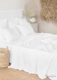 White Linen Flat Sheet - Classic Soft Stonewashed Bedding Natural Flax Top Layer Breathable All-Season Queen King Sizes - thumbnail 1