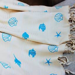 Fish Pearl Shell Hand Painted Towel, Printed Towel Peshtemal, Turkish Towel, Beach Made Pool Gift Home - thumbnail 2