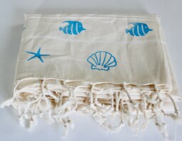 Fish Pearl Shell Hand Painted Towel, Printed Towel Peshtemal, Turkish Towel, Beach Made Pool Gift Home