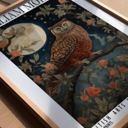 William Morris Owl Moon Print Vintage Botanical Exhibition Poster - thumbnail 2