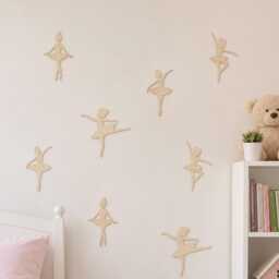 Wooden Ballerina - Boho Nursery Wall Decor Whimsical Bedroom Ballet Theme Decal Stickers- Girls - thumbnail 1