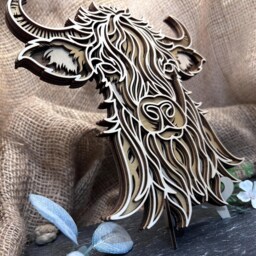 Layered Wood Highland Cow Laser Wall Art, Countryside Rustic Farmhouse Plaque - 120 - thumbnail 3