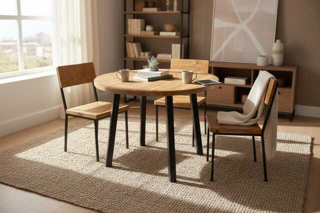 Round Dining Table With Industrial Steel Legs - image 1