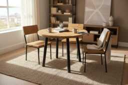 Round Dining Table With Industrial Steel Legs & Chairs - thumbnail 1
