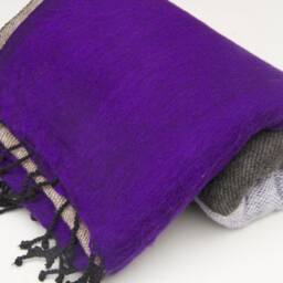 Hand Woven Yak Wool Blanket Lightweight Striped Travel Shawl - thumbnail 4