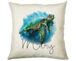 Personalised Sea Turtle Cushion Gift Printed Name Design - Throw Pillow For Boy Girl Nursery Bedroom Christmas Cs084 - thumbnail 1