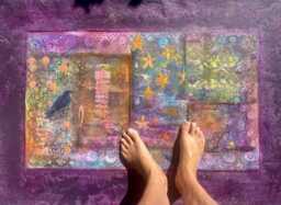 Hand-Painted Purple Abstract Floor Cloth, Waterproof Uv Protected Rug