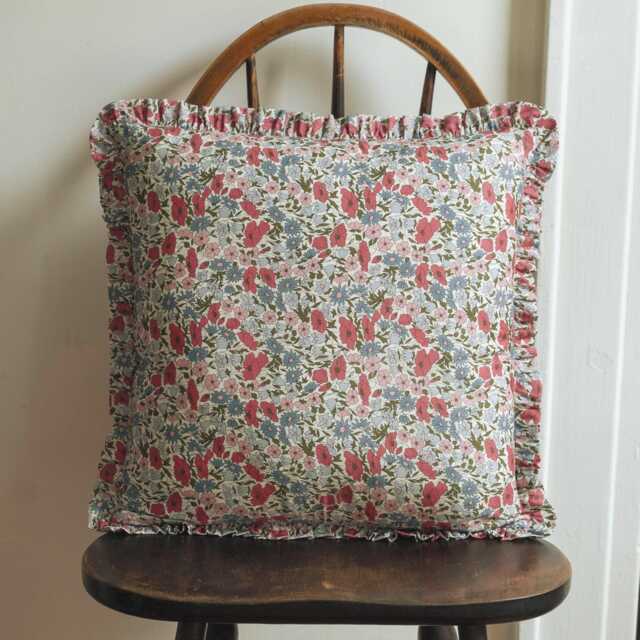 Liberty London Floral Pillow Cover Poppy & Daisy Ruffled Cushion, Choose Your Size - image 1