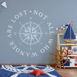 "Compass Rose Wall Decal Nautical Beach Decor Wall ""Not All Who Wander Are Lost" - thumbnail 3