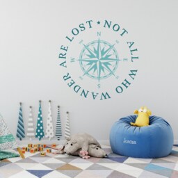 "Compass Rose Wall Decal Nautical Beach Decor Wall ""Not All Who Wander Are Lost" - thumbnail 2